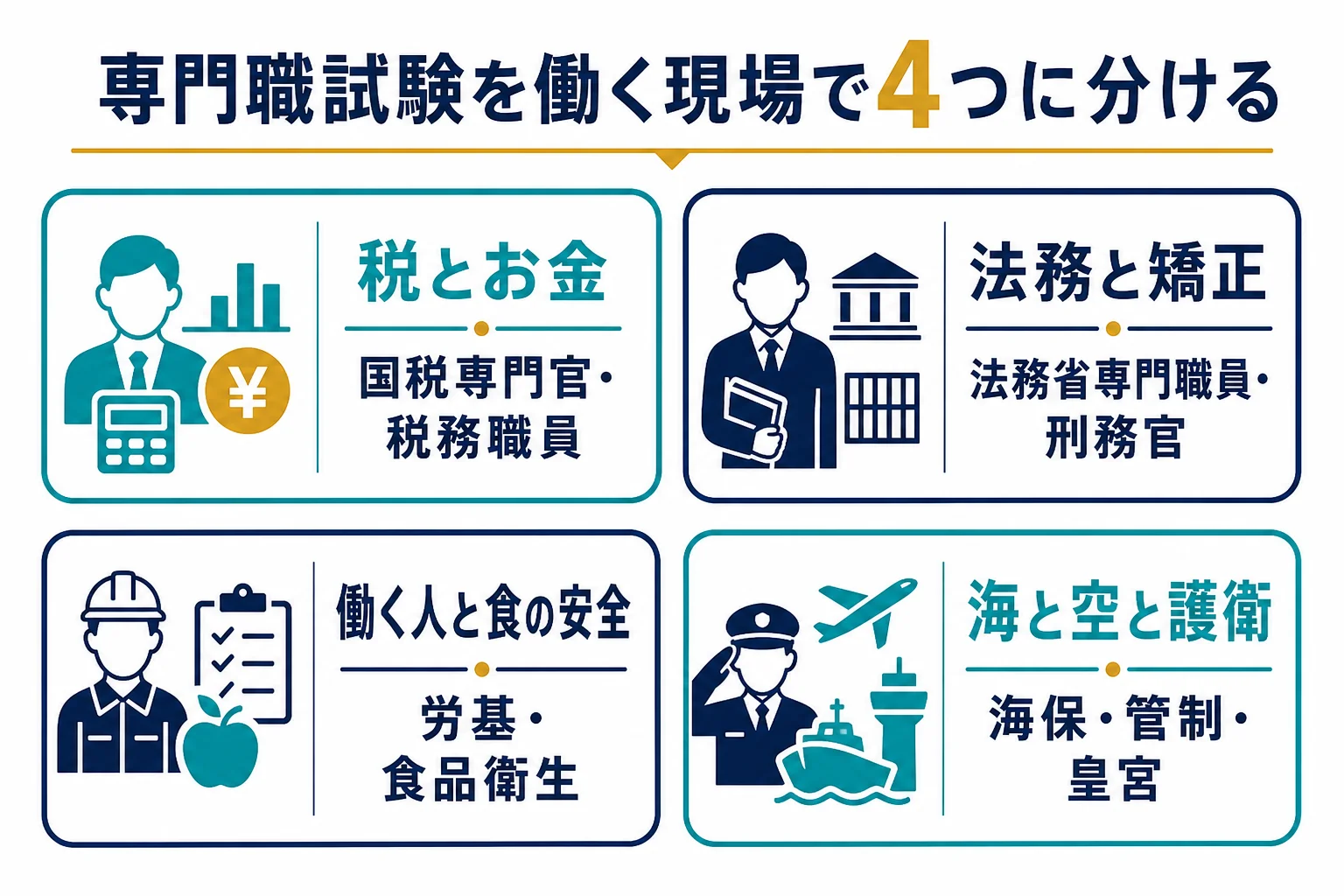 国家公務員試験の専門職を働く現場で4つに分けた図解