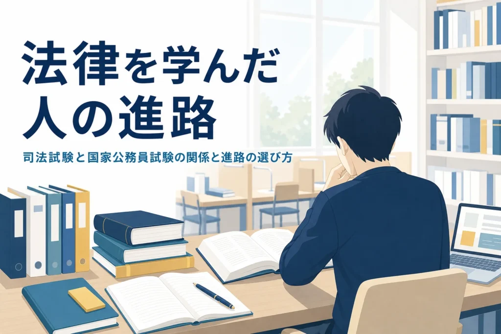 司法試験と国家公務員試験の関係と、法律を学んだ人の進路の選び方を解説する記事のアイキャッチ