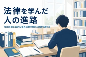 司法試験と国家公務員試験の関係と、法律を学んだ人の進路の選び方を解説する記事のアイキャッチ
