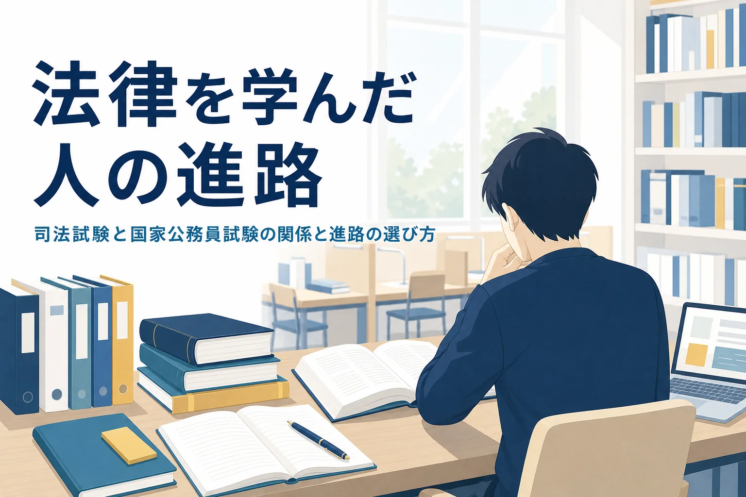 司法試験と国家公務員試験の関係と、法律を学んだ人の進路の選び方を解説する記事のアイキャッチ