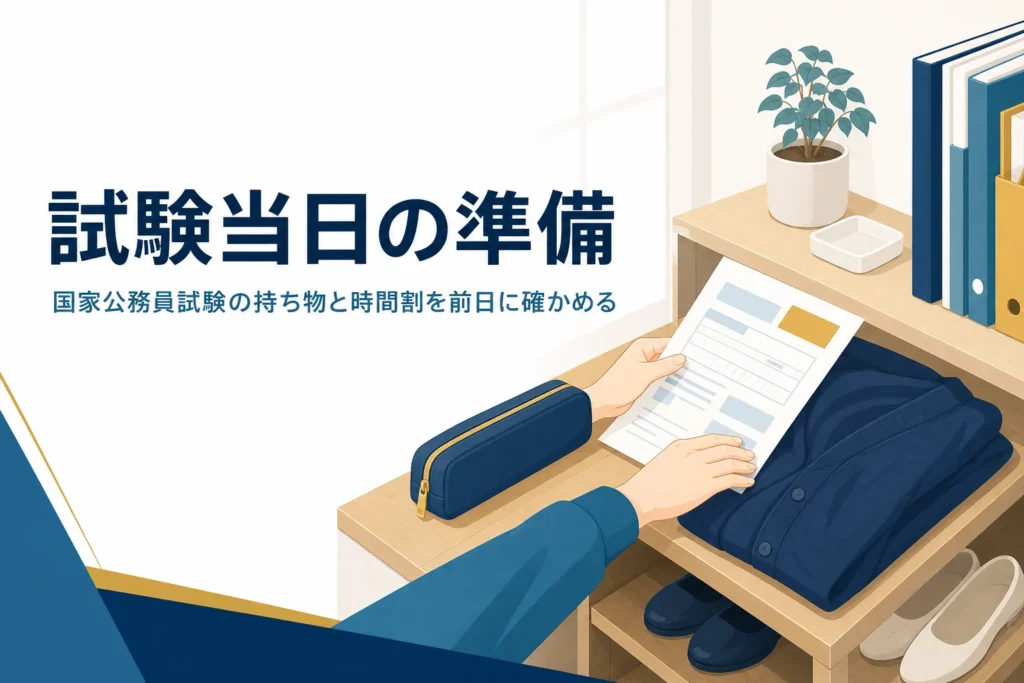 国家公務員試験の持ち物と時間割、当日の流れを解説する記事のアイキャッチ