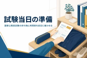 国家公務員試験の持ち物と時間割、当日の流れを解説する記事のアイキャッチ